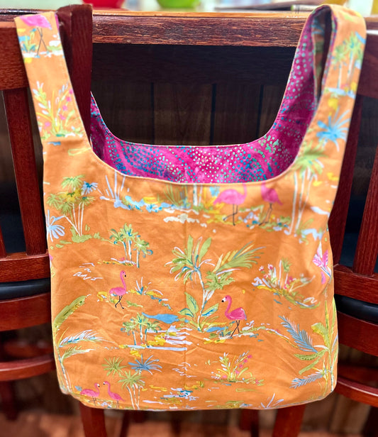 Reusable Grocery bag -Flamingos - Machine Washable