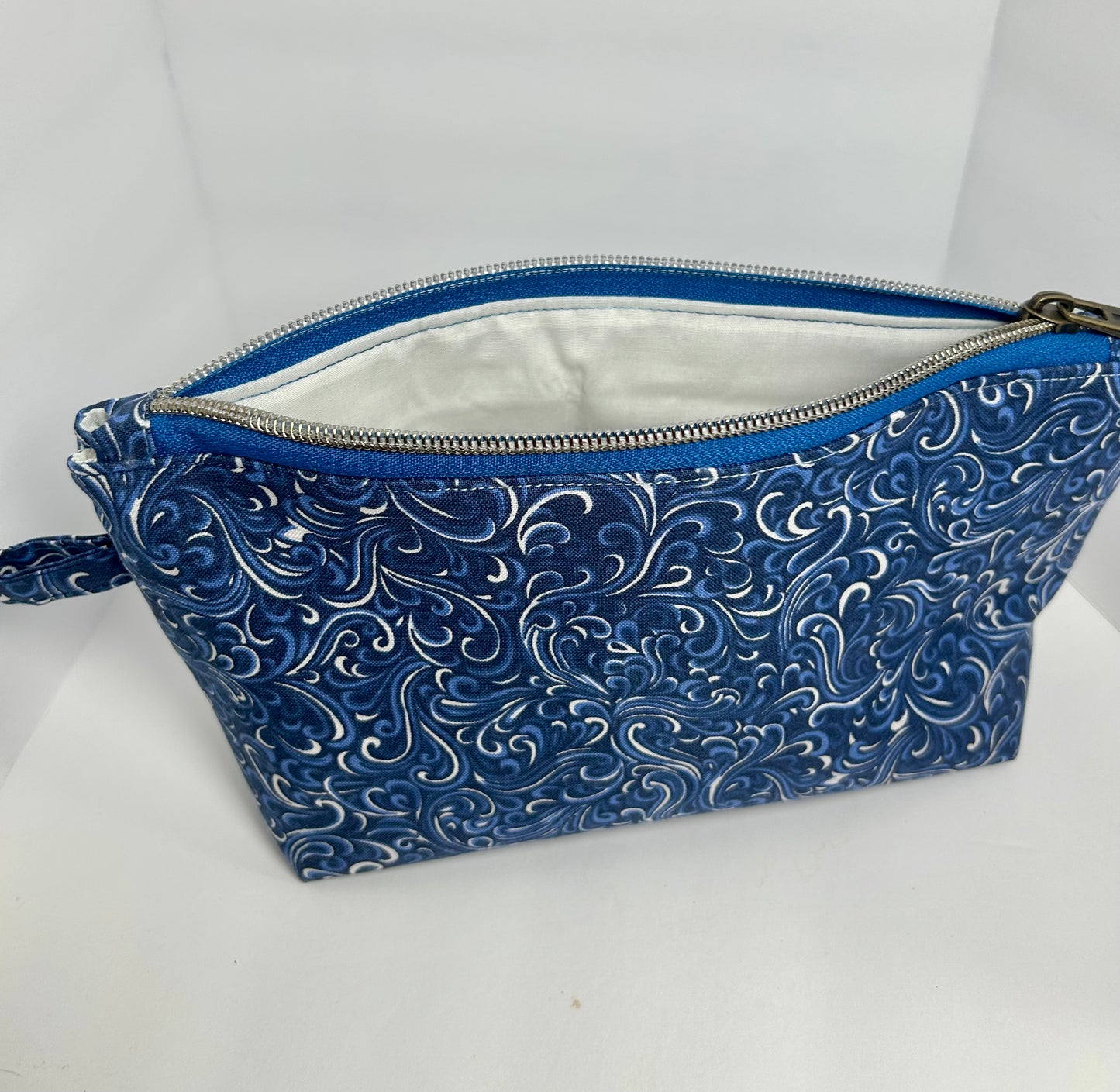 Blue Zipper Bag white interior
